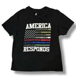 First Responders America Responds Patriotic Flag T-Shirt Black Multicolor XL